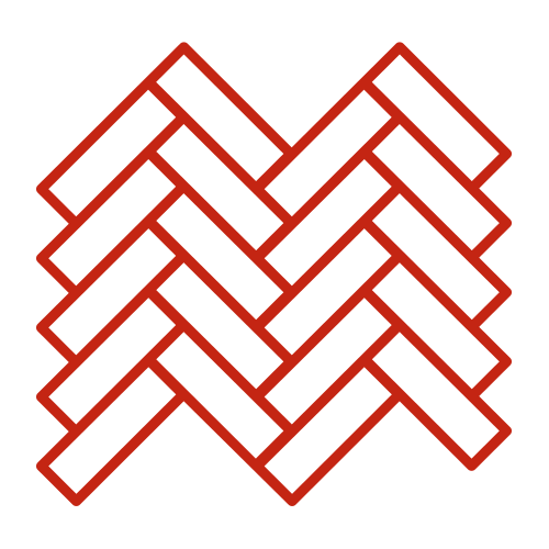 Red herringbone tile pattern forming an angular, symmetrical shape on a light gray background.